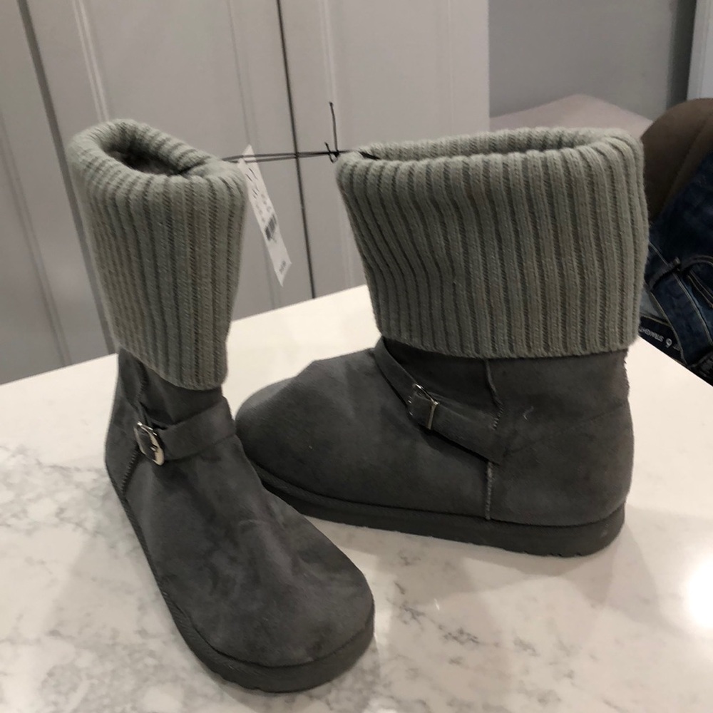 Gray New York and Company flat faux suede boots